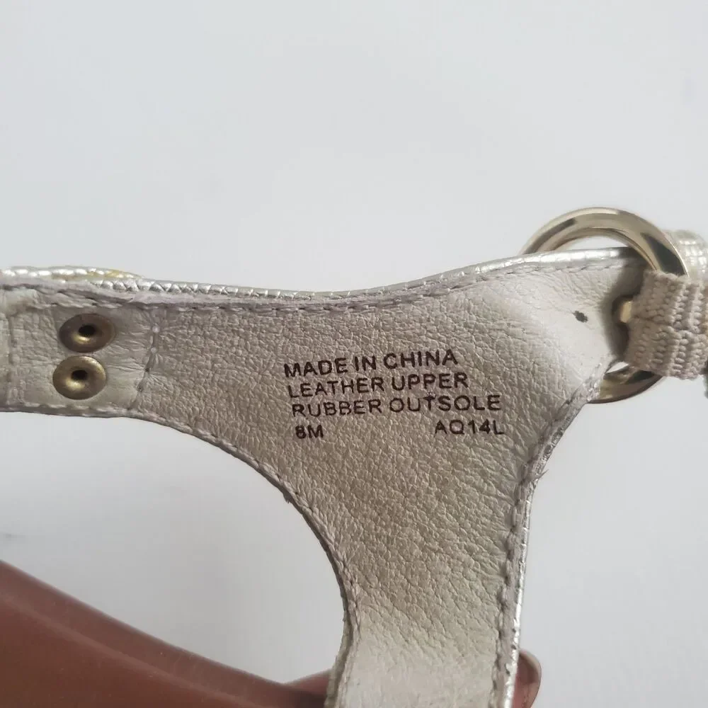 Michael Kors MK Plate Women's Thong Sandals Size 8M Gold Leather Ankle Strap